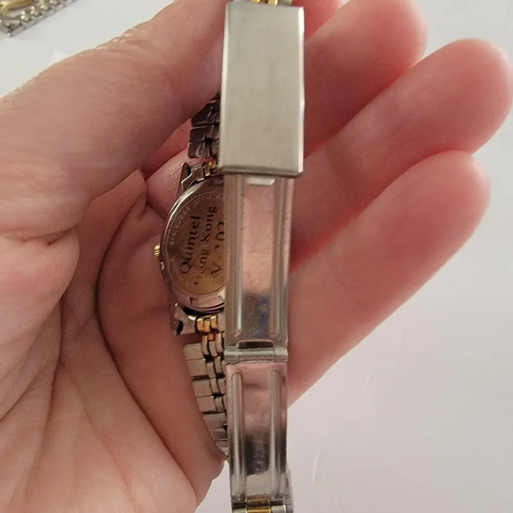 Quintel Womens Watch White Dial Silver Case Stainless Bracelet Quartz Day Date